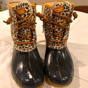 Sperry Leopard Print Duck Boots. Like New.